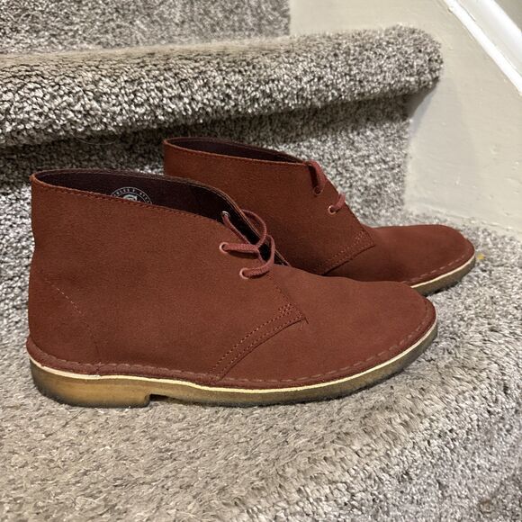 CLARKS ORIGINALS Women Suede Leather Lace Up Chukka Desert Shoes Boots Sz 9 Red - Picture 2 of 10